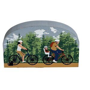 Cats Meow 2007 “Biking Family” Wooden Village Accessory Shelf Sitter Collectible